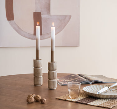 SET VAN 2 - Dinerkaarsen Ombre Bruin