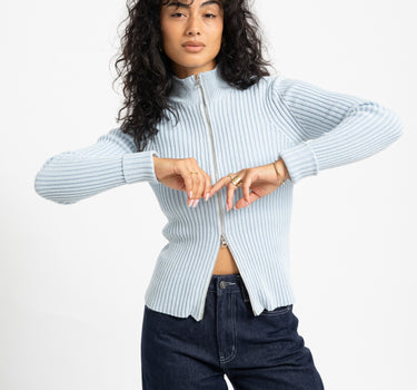 TILTIL Pixie Contrast Zipper Cardigan Light Blue