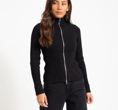 TILTIL Pixie Contrast Zipper Cardigan Black