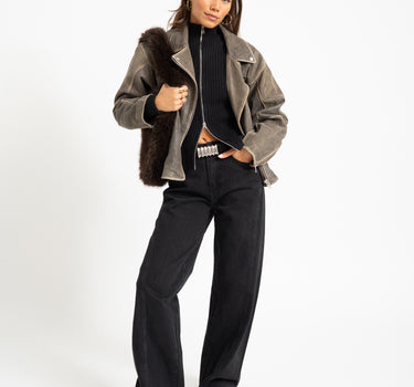 TILTIL Pixie Contrast Zipper Cardigan Black