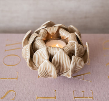 Waxinelichthouder Bloem Beige