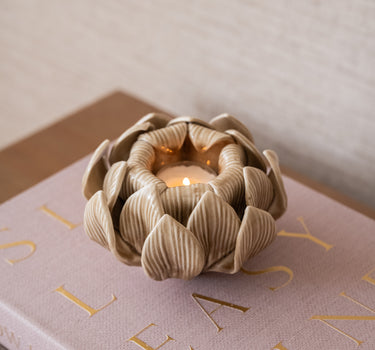 Waxinelichthouder Bloem Beige