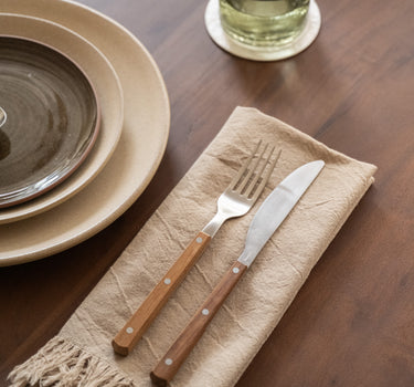 4ER-SET – Servietten Fransen Beige