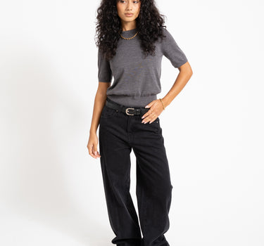 Aware Cara O-Neck Wool Knit Top Dark Grey Melange