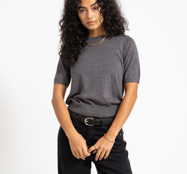 Aware Cara O-Neck Wool Knit Top Dark Grey Melange