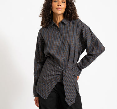 Viola Poplin Wrap Tie Shirt Black