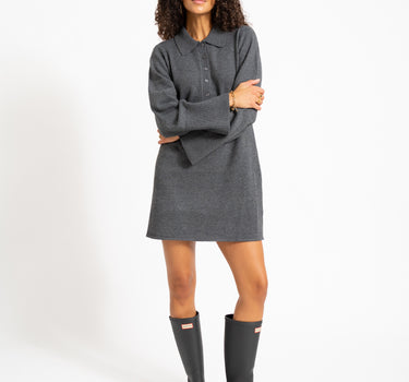 Aware Dianna Polo Mini Strickkleid Dunkelgrau Melange