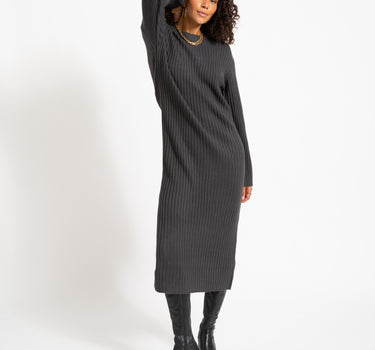 Charlie Midi Slit Knit Dress Obsidian