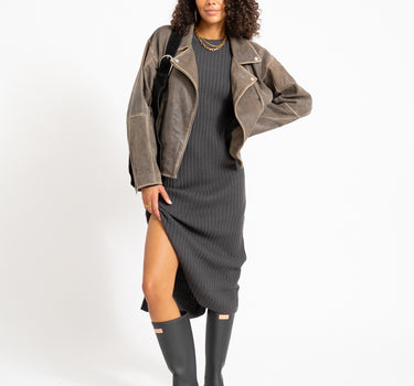 Charlie Midi Slit Knit Dress Obsidian