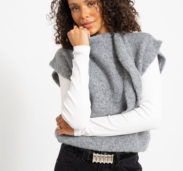 Topshop Cassi Strickoberteil mit Bindedetail Grau