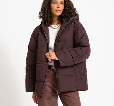 Rosy Waisted Puffer Jacket Chocolate Plum