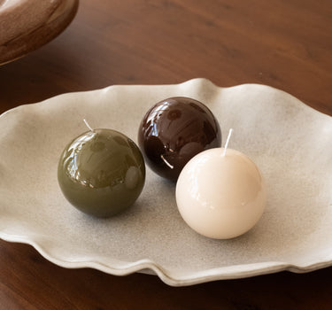 Kugelkerze Hochglanz Grün / Braun / Creme