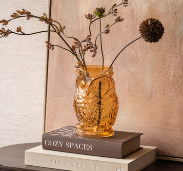Vase Eule Glas Bernstein