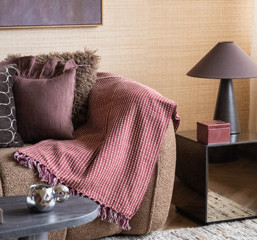 Luca Fringed Throw Bordeaux
