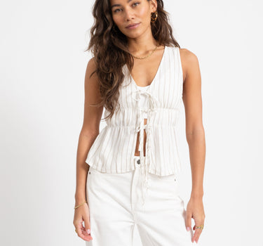 Almira Linen Blend Tie Top White - Things I Like Things I Love