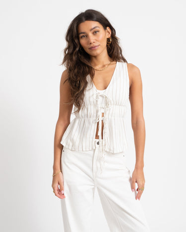 Almira Linen Blend Tie Top White - Things I Like Things I Love