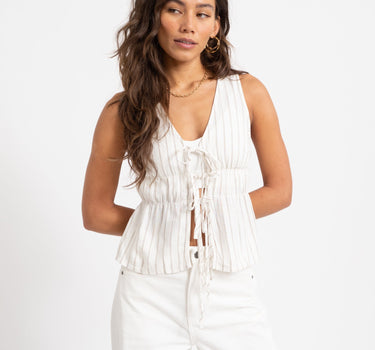 Almira Linen Blend Tie Top White - Things I Like Things I Love