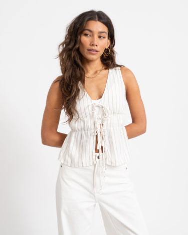 Almira Linen Blend Tie Top White - Things I Like Things I Love