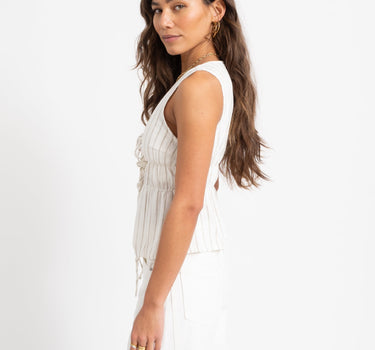 Almira Linen Blend Tie Top White - Things I Like Things I Love