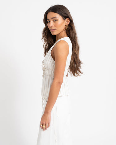 Almira Linen Blend Tie Top White - Things I Like Things I Love