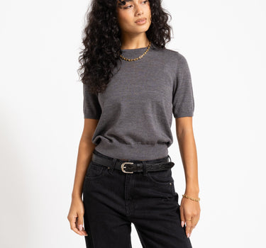Aware Cara O-Neck Wool Knit Top Dark Grey Melange - Things I Like Things I Love
