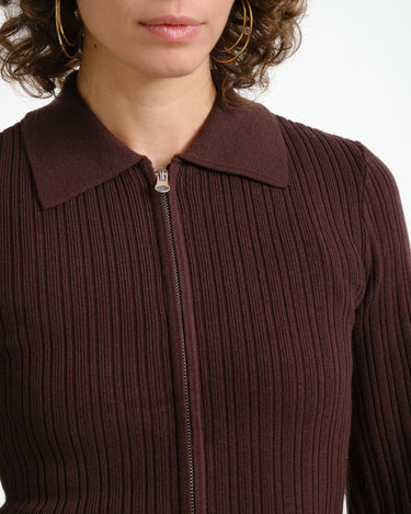 Aware Hanna Zip Rib Knit Cardigan Chocolate Plum - Things I Like Things I Love