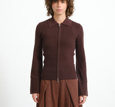 Aware Hanna Zip Rib Knit Cardigan Chocolate Plum - Things I Like Things I Love