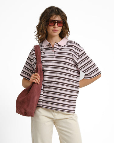 Aware Maren Polo Top Parfait Pink Chocolate Brown - Things I Like Things I Love