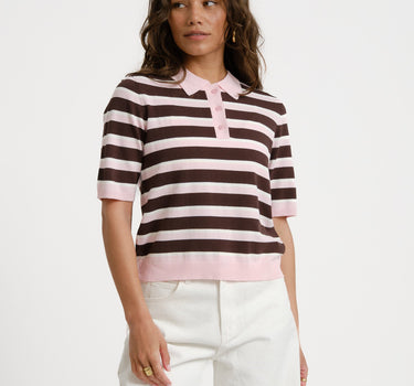 Aware Oline Knit Polo Top Pink Brown - Things I Like Things I Love