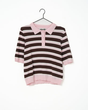 Aware Oline Knit Polo Top Pink Brown - Things I Like Things I Love