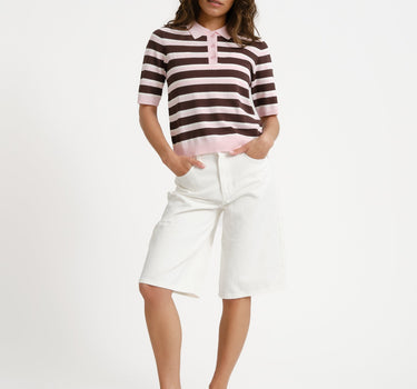 Aware Oline Knit Polo Top Pink Brown - Things I Like Things I Love