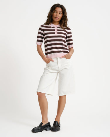 Aware Oline Knit Polo Top Pink Brown - Things I Like Things I Love