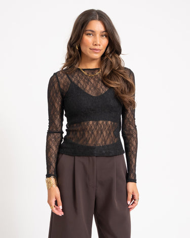 Aware Tessy O-Neck Lace Top Black - Things I Like Things I Love