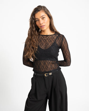 Aware Tessy O-Neck Lace Top Black - Things I Like Things I Love