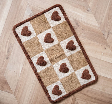 Bath Mat Checker Hearts Brown - Things I Like Things I Love