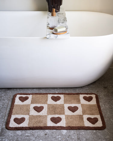 Bath Mat Checker Hearts Brown - Things I Like Things I Love