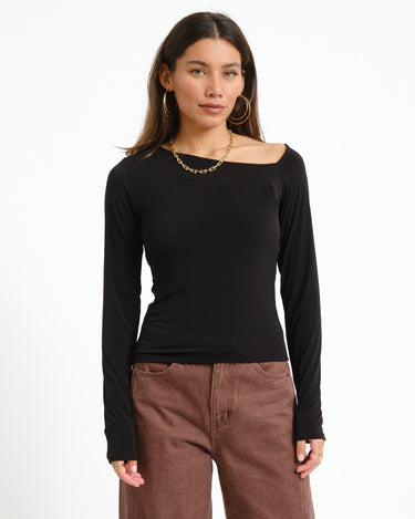 Bella Tulla Asym Neck Top Black - Things I Like Things I Love