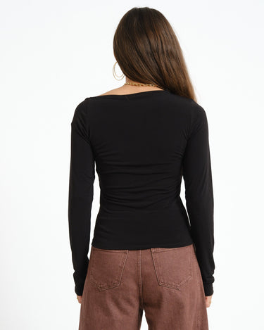 Bella Tulla Asym Neck Top Black - Things I Like Things I Love
