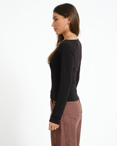 Bella Tulla Asym Neck Top Black - Things I Like Things I Love
