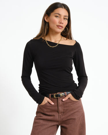 Bella Tulla Asym Neck Top Black - Things I Like Things I Love