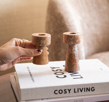 Bloomingville - Candle Holder Anneli Travertine Rose - Things I Like Things I Love