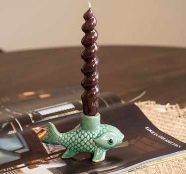 Bloomingville - Candle Holder Fish Beige / Aqua - Things I Like Things I Love