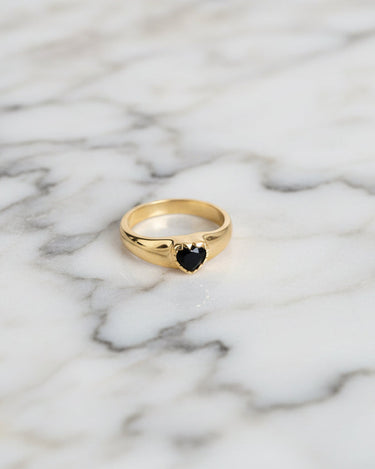 Brass onyx heart ring Gold - Things I Like Things I Love