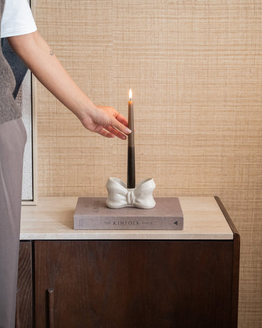 Candle Holder Bow Ivory Shine - Things I Like Things I Love