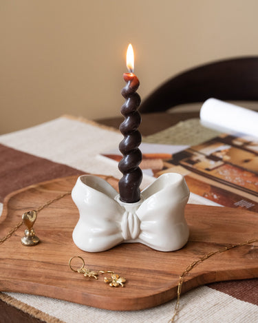 Candle Holder Bow Ivory Shine - Things I Like Things I Love