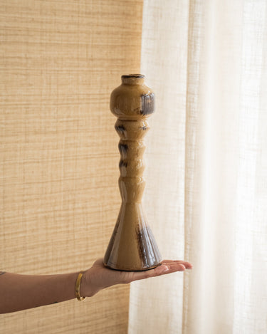 Candle Holder Ceramic Obelisk Honey Brown - Things I Like Things I Love