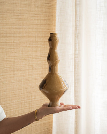 Candle Holder Ceramic Obelisk Honey Brown - Things I Like Things I Love