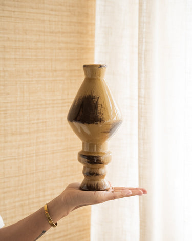 Candle Holder Ceramic Obelisk Honey Brown - Things I Like Things I Love