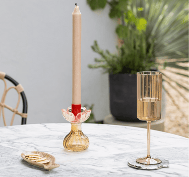 Candle Holder Yellow Pink Glass - Things I Like Things I Love