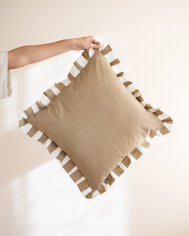 Cushion Bella Ruffle Striped Brown - Things I Like Things I Love